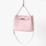 Women's Full-Grain Leather Pebbled Lock Shoulder Crossbody Bucket Handbag