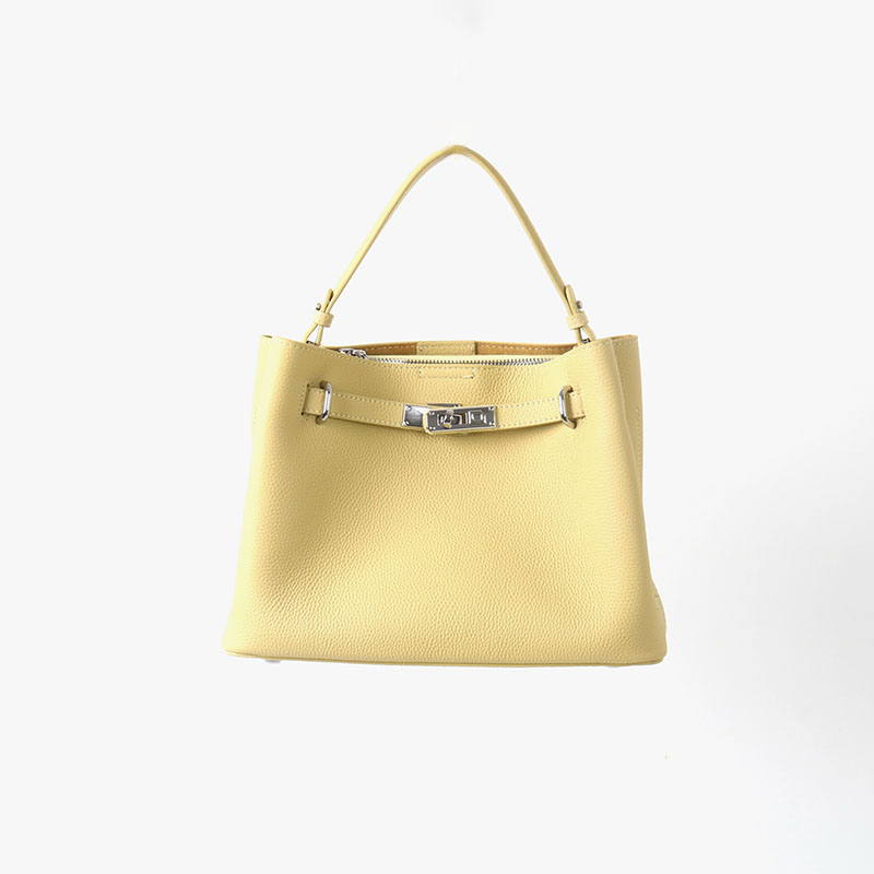 Women's Full-Grain Leather Pebbled Lock Shoulder Crossbody Bucket Handbag