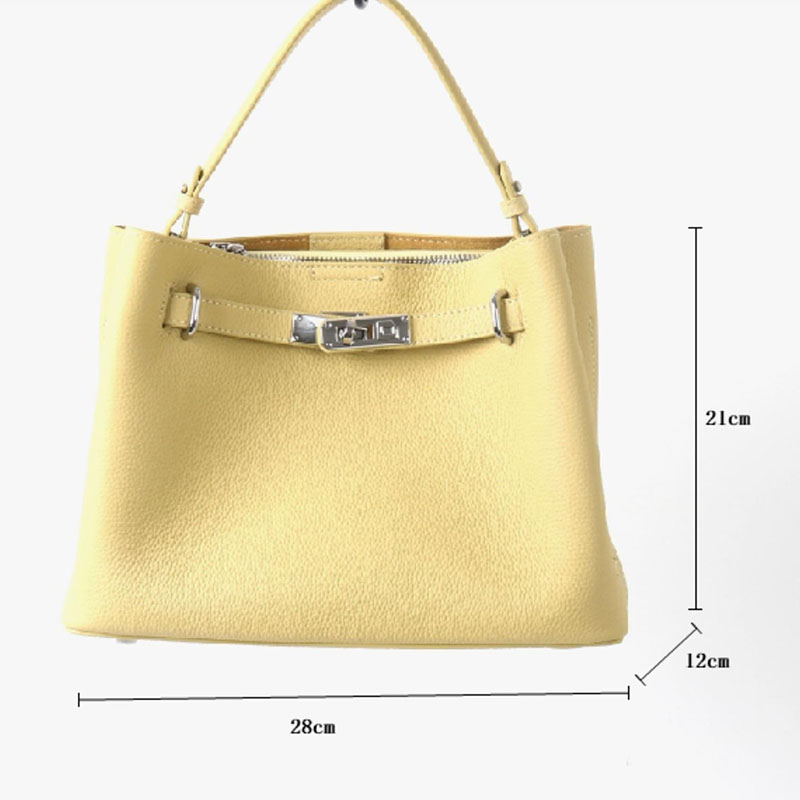Women's Full-Grain Leather Pebbled Lock Shoulder Crossbody Bucket Handbag