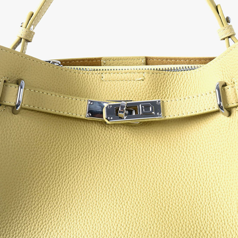 Women's Full-Grain Leather Pebbled Lock Shoulder Crossbody Bucket Handbag