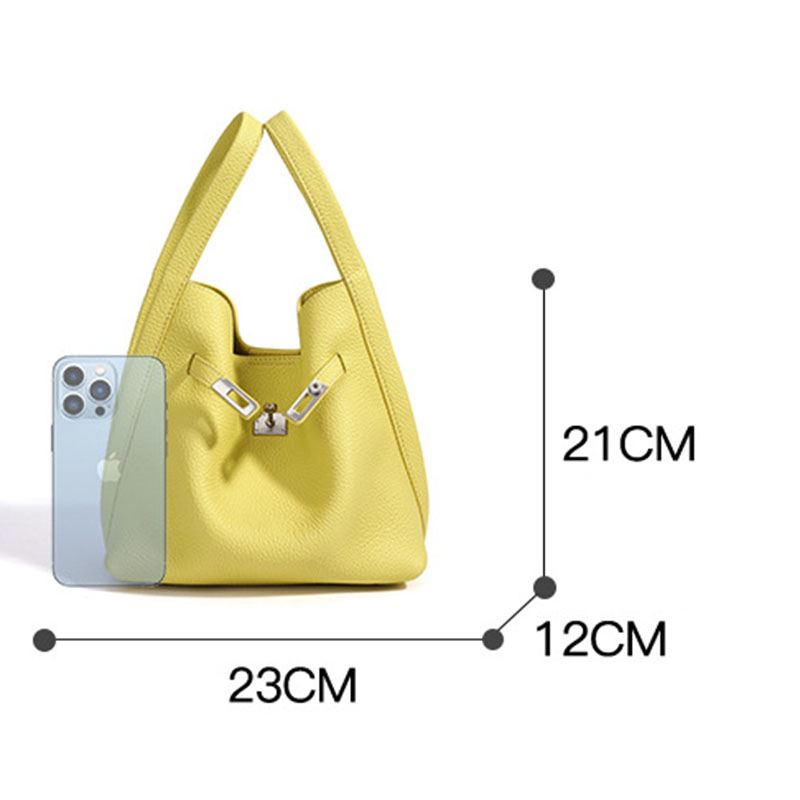 Women's Full-Grain Leather Pebbled Turn-Lock Crossbody Strap Bucket Bags