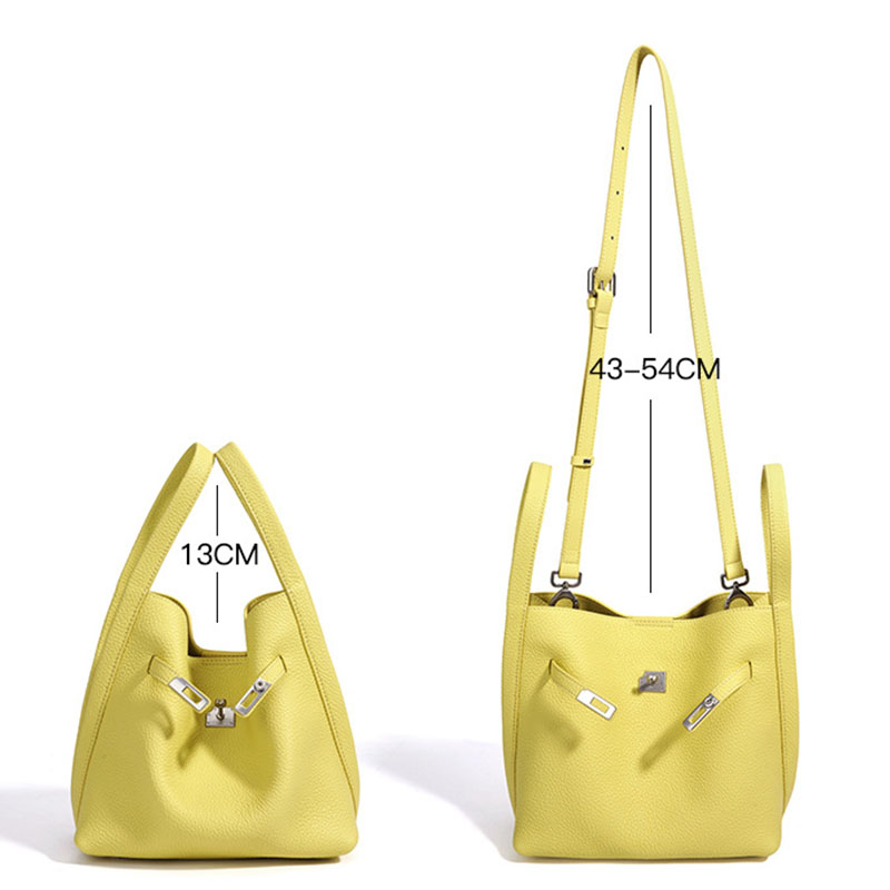 Women's Full-Grain Leather Pebbled Turn-Lock Crossbody Strap Bucket Bags