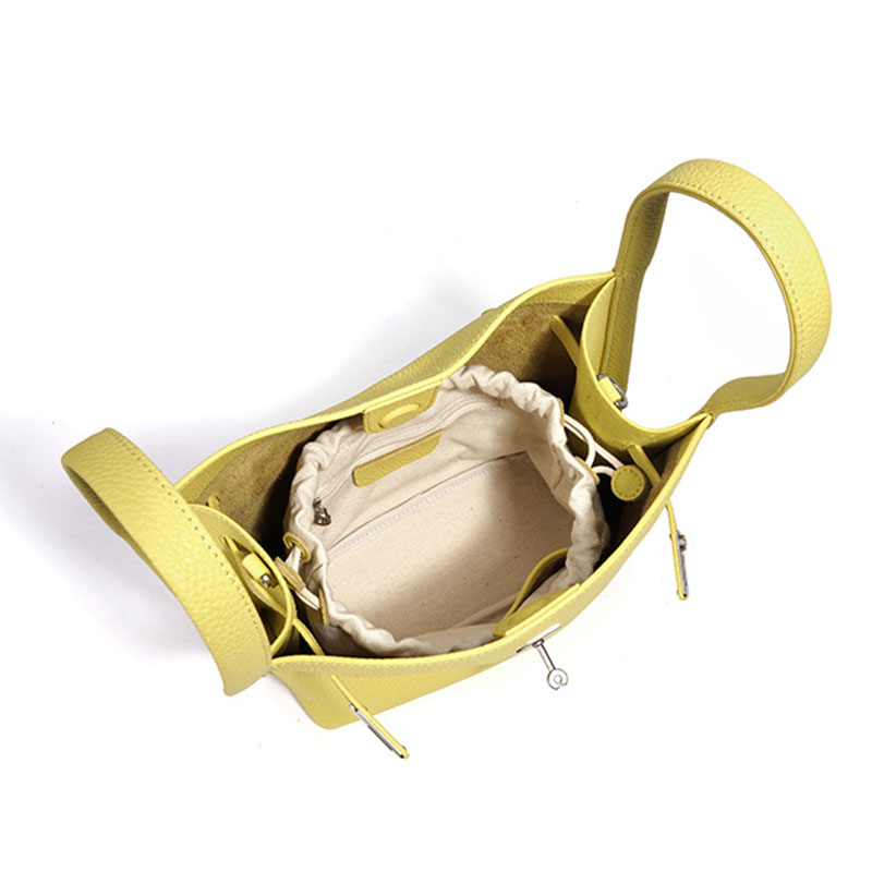Women's Full-Grain Leather Pebbled Turn-Lock Crossbody Strap Bucket Bags