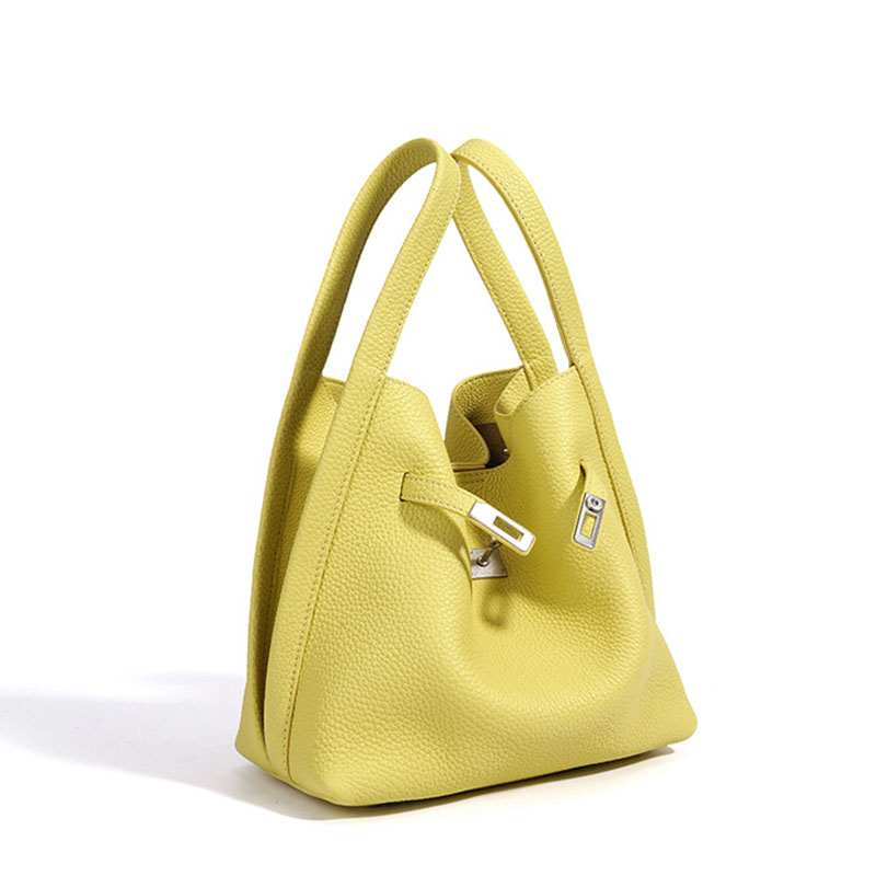 Women's Full-Grain Leather Pebbled Turn-Lock Crossbody Strap Bucket Bags