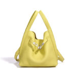 Women's Full-Grain Leather Pebbled Turn-Lock Crossbody Strap Bucket Bags