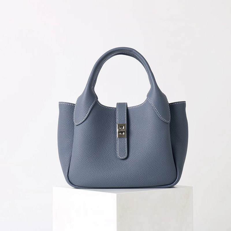 Women's Full-Grain Leather Pebbled Shoulder Crossbody Bucket Handbag