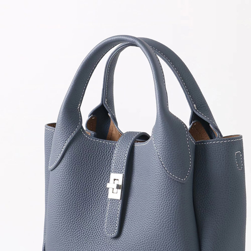 Women's Full-Grain Leather Pebbled Shoulder Crossbody Bucket Handbag