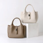 Women's Full-Grain Leather Pebbled Shoulder Crossbody Bucket Handbag