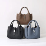 Women's Full-Grain Leather Pebbled Shoulder Crossbody Bucket Handbag