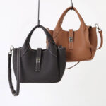 Women's Full-Grain Leather Pebbled Shoulder Crossbody Bucket Handbag