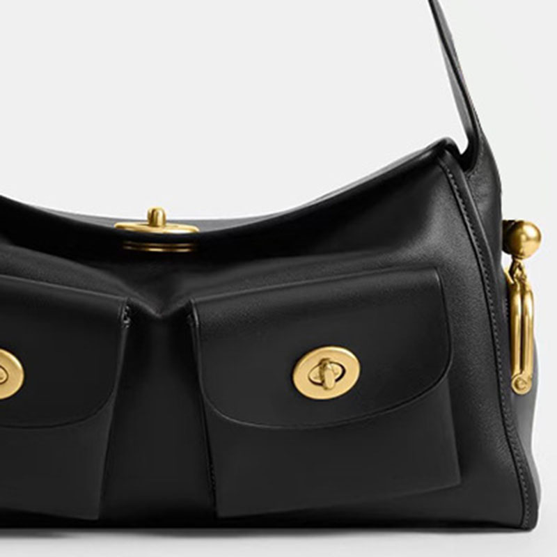 Women's Vegan Leather Structured Flap Lock Pocket Shoulder Bag