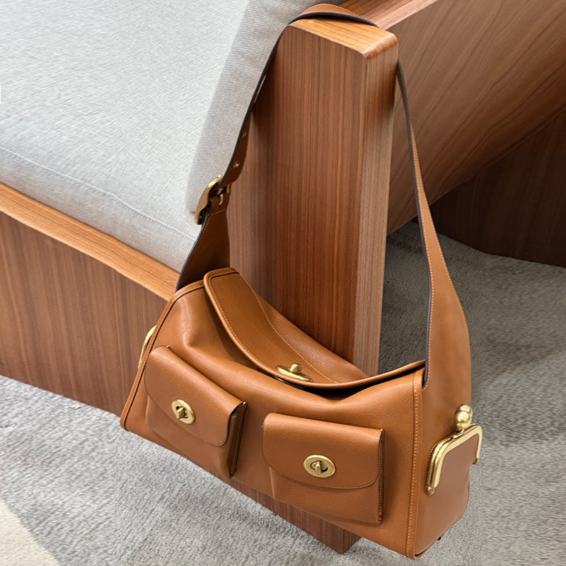 Women's Vegan Leather Structured Flap Lock Pocket Shoulder Bag