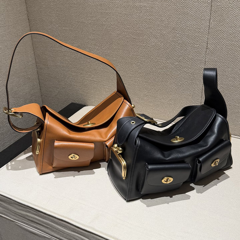 Women's Vegan Leather Structured Flap Lock Pocket Shoulder Bag