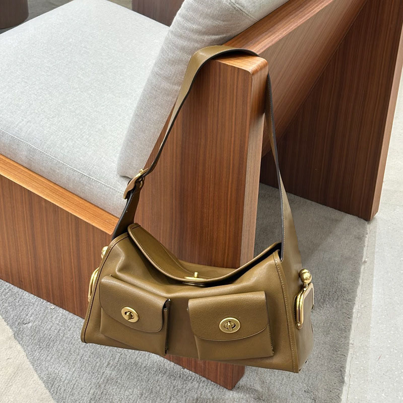 Women's Vegan Leather Structured Flap Lock Pocket Shoulder Bag