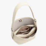 Women's Full-Grain Leather Textured Turn-Lock Shoulder Bucket Bag
