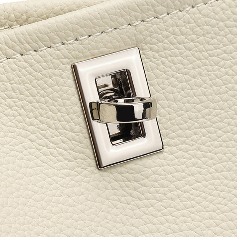 Women's Full-Grain Leather Textured Turn-Lock Shoulder Bucket Bag