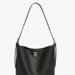 Women's Full-Grain Leather Textured Turn-Lock Shoulder Bucket Bag