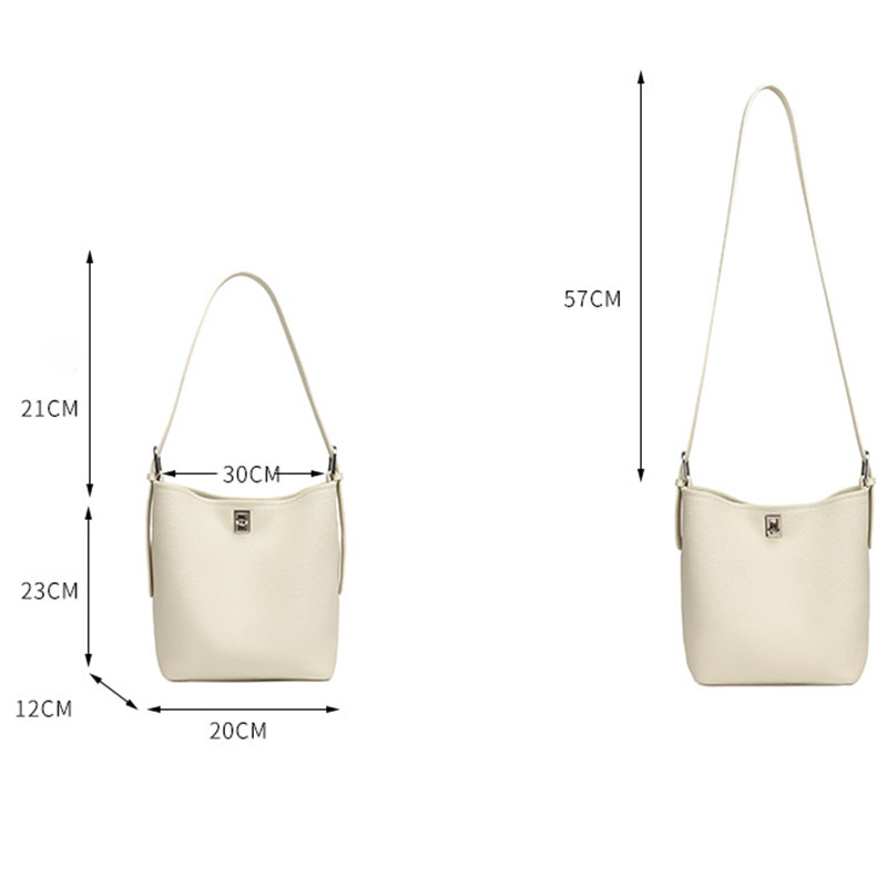 Women's Full-Grain Leather Textured Turn-Lock Shoulder Bucket Bag