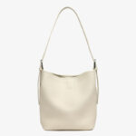 Women's Full-Grain Leather Textured Turn-Lock Shoulder Bucket Bag