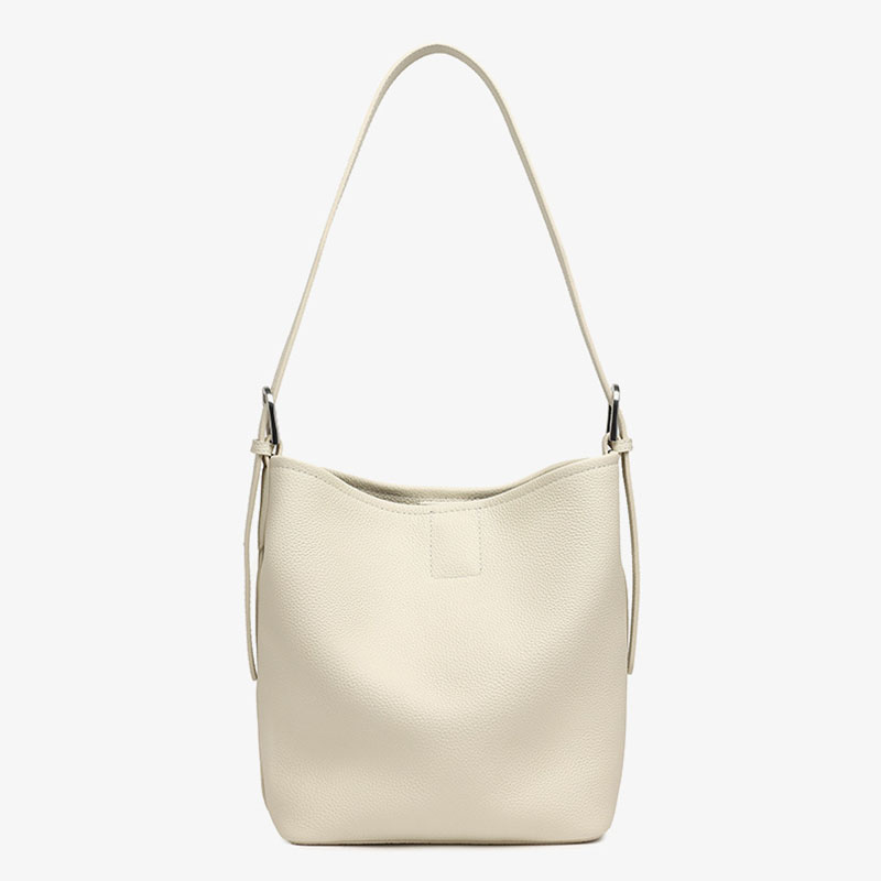 Women's Full-Grain Leather Textured Turn-Lock Shoulder Bucket Bag
