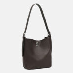 Women's Full-Grain Leather Textured Turn-Lock Shoulder Bucket Bag