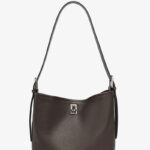 Women's Full-Grain Leather Textured Turn-Lock Shoulder Bucket Bag