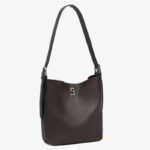 Women's Full-Grain Leather Textured Turn-Lock Shoulder Bucket Bag