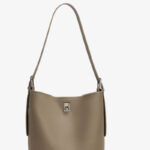 Women's Full-Grain Leather Textured Turn-Lock Shoulder Bucket Bag