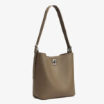 Women's Full-Grain Leather Textured Turn-Lock Shoulder Bucket Bag