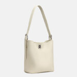 Women's Full-Grain Leather Textured Turn-Lock Shoulder Bucket Bag