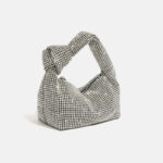 Women's Silver Rhinestone Knotted Top Handle Clutch Bag