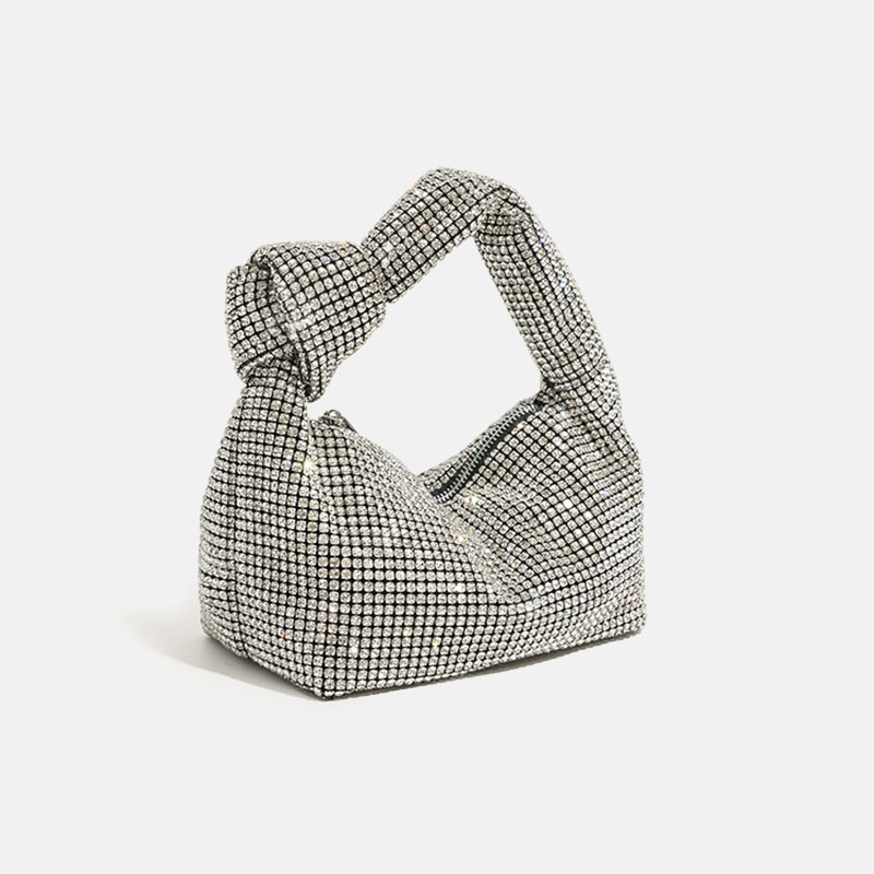 Women's Silver Rhinestone Knotted Top Handle Clutch Bag