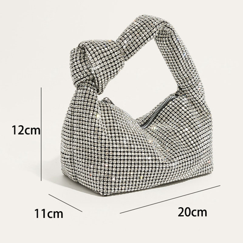 Women's Silver Rhinestone Knotted Top Handle Clutch Bag