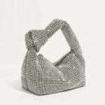 Women's Silver Rhinestone Knotted Top Handle Clutch Bag
