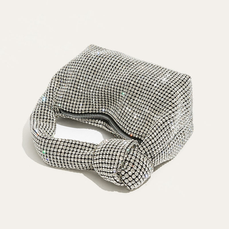 Women's Silver Rhinestone Knotted Top Handle Clutch Bag