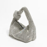 Women's Silver Rhinestone Knotted Top Handle Clutch Bag