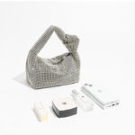 Women's Silver Rhinestone Knotted Top Handle Clutch Bag