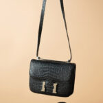 Women's Full-Grain Leather Croc Print H-Lock Crossbody Bag