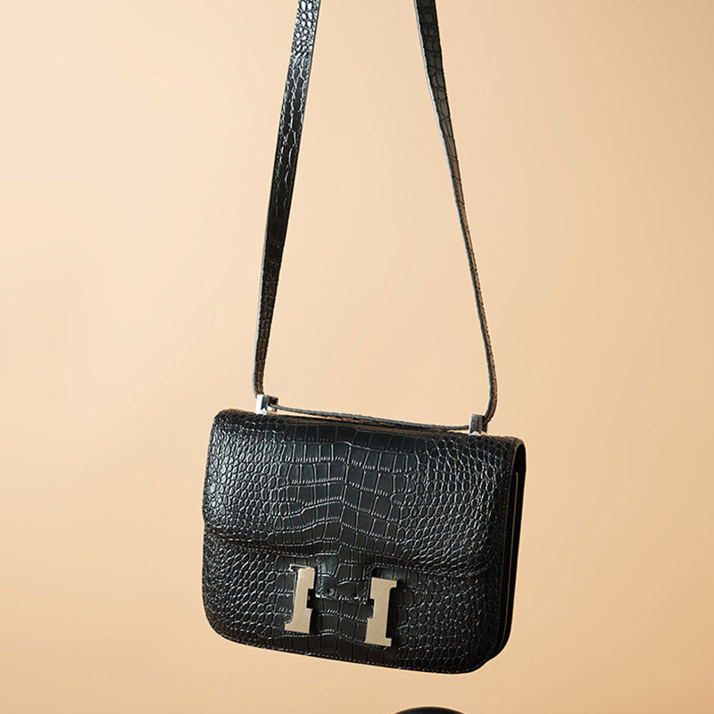 Women's Full-Grain Leather Croc Print H-Lock Crossbody Bag
