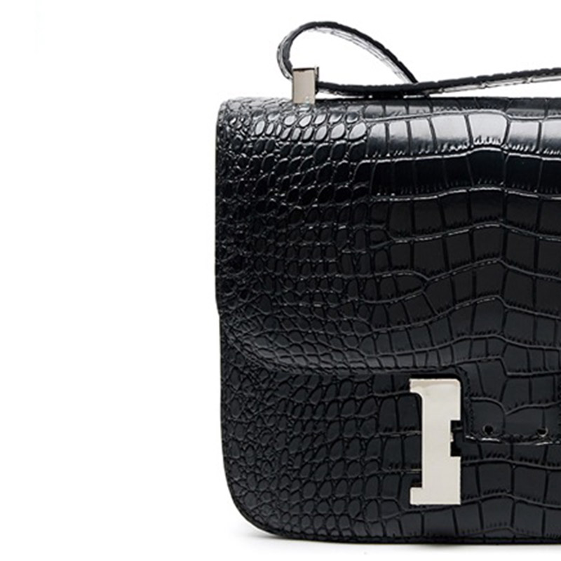 Women's Full-Grain Leather Croc Print H-Lock Crossbody Bag