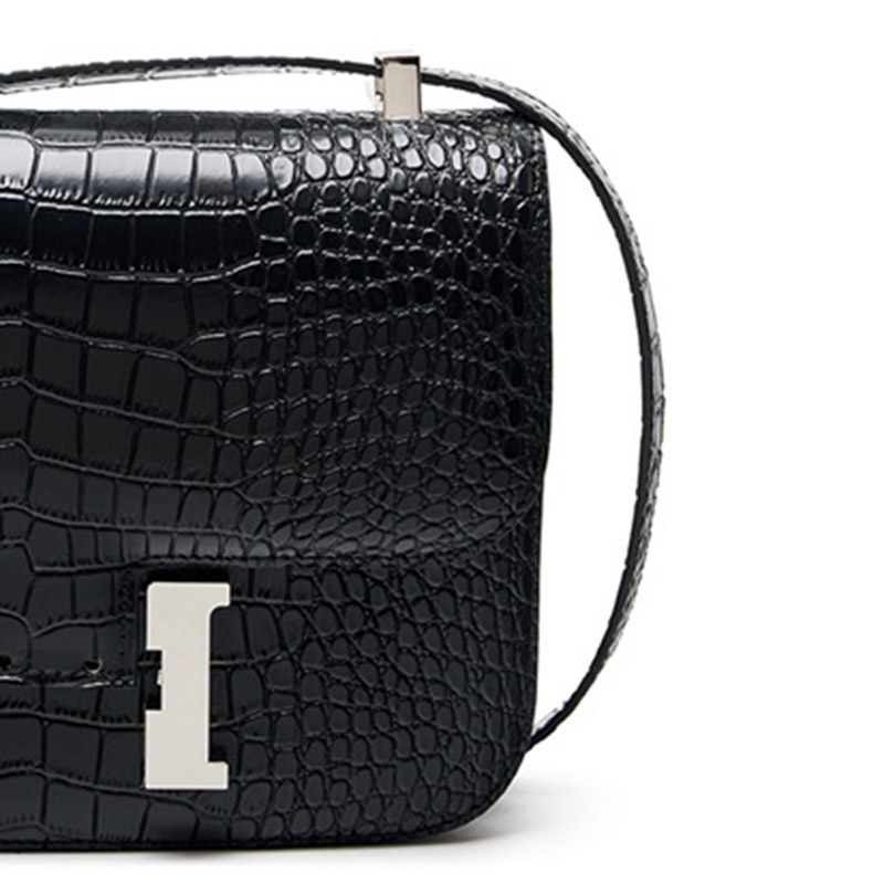 Women's Full-Grain Leather Croc Print H-Lock Crossbody Bag