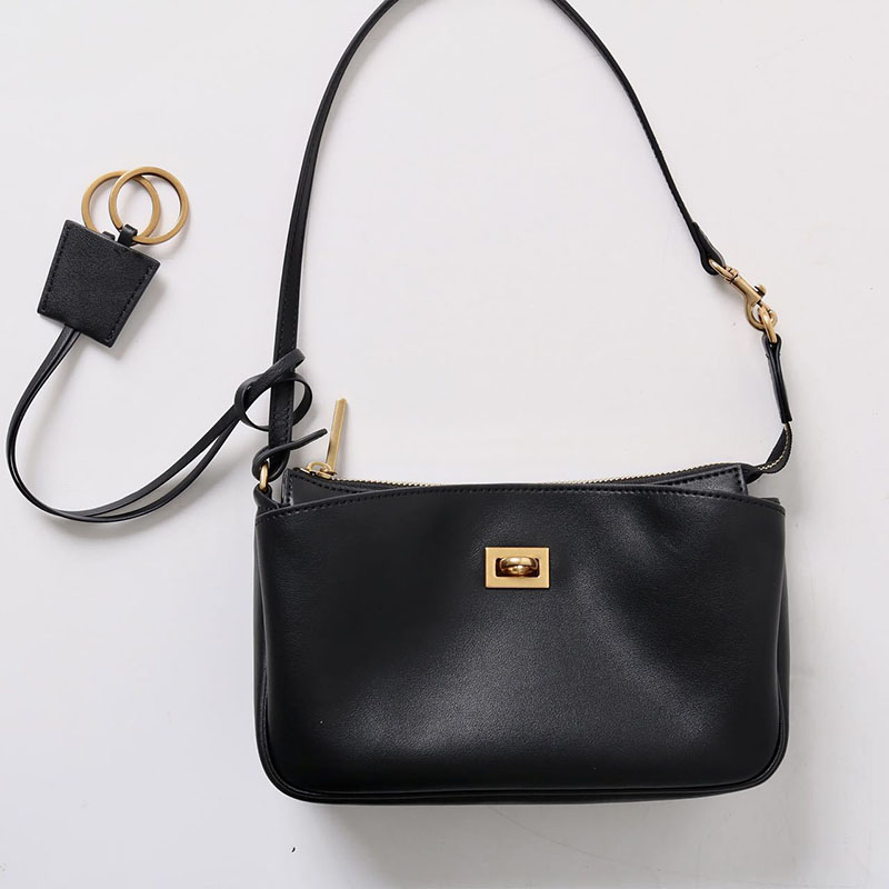 Women's Split Leather Gold-Hardware Lock Shoulder Bag