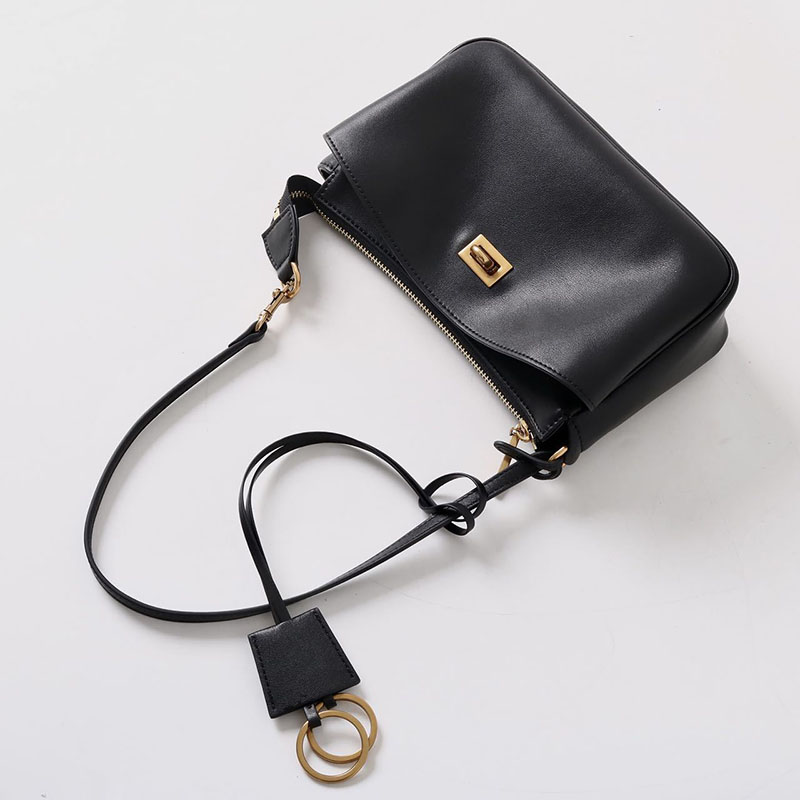 Women's Split Leather Gold-Hardware Lock Shoulder Bag