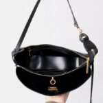Women's Split Leather Gold-Hardware Lock Shoulder Bag