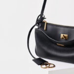 Women's Split Leather Gold-Hardware Lock Shoulder Bag