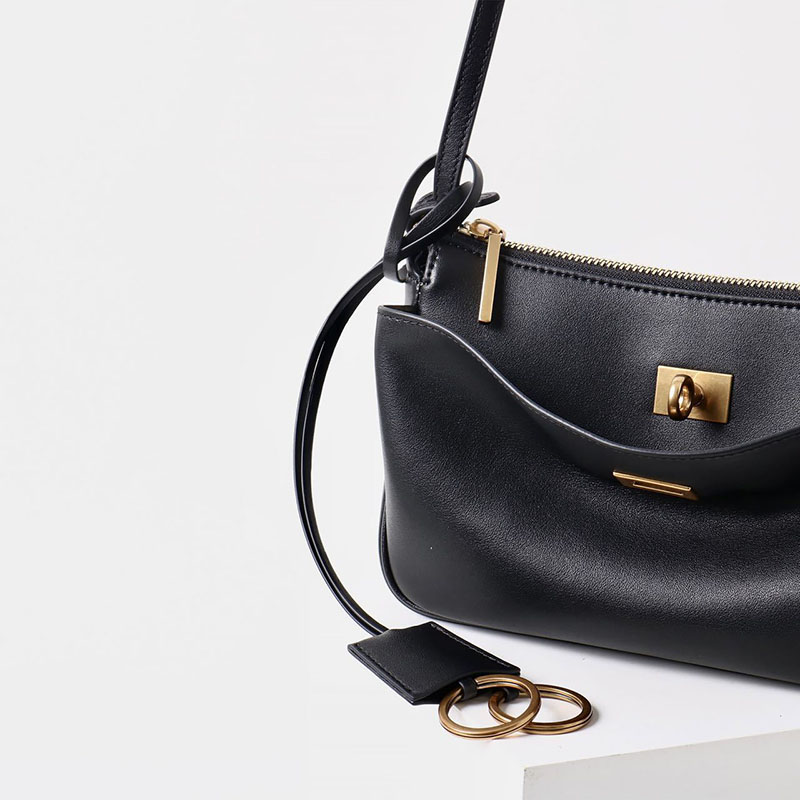 Women's Split Leather Gold-Hardware Lock Shoulder Bag