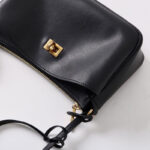 Women's Split Leather Gold-Hardware Lock Shoulder Bag