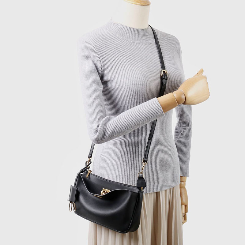 Women's Split Leather Gold-Hardware Lock Shoulder Bag