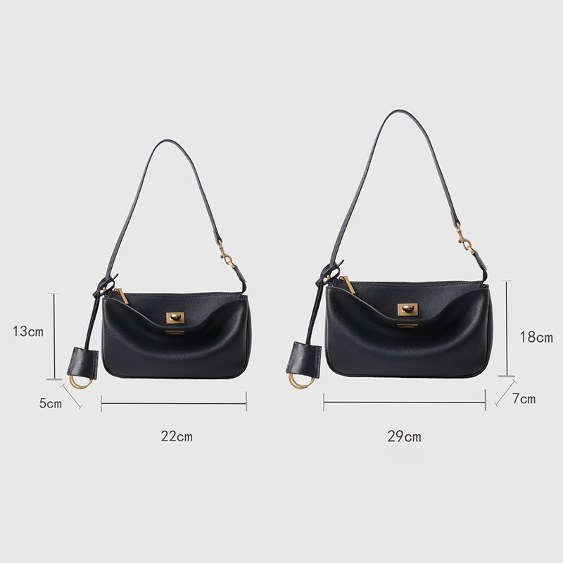 Women's Split Leather Gold-Hardware Lock Shoulder Bag