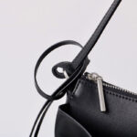 Women's Split Leather Structured Silver-Hardware Lock Shoulder Bag